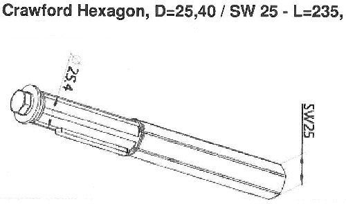 Shaft adapter hexagon to 1 inch (SW 25) to fit Crawford doors